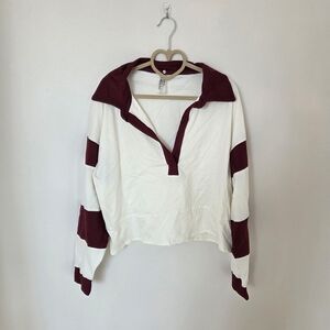 Stylish White and Maroon Long Sleeve Top